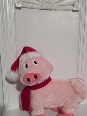 10" Gemmy Pink Twerking Pig with Santa Hat